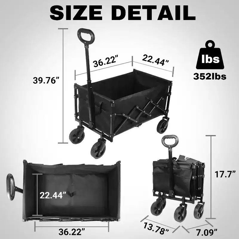 Bestier Collapsible Wagon Cart with Wheels, Folding Utility Heavy Duty Wagons Carts for Grocery Sports Garden Camping, Outdoor Cart