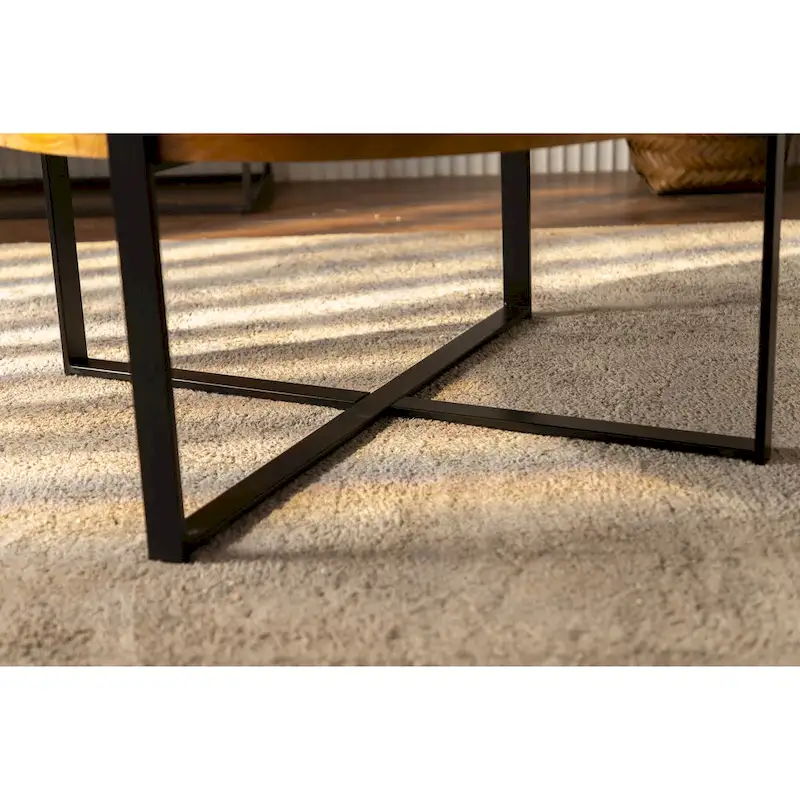 Modern Retro Splicing Round Coffee Table with Cross Legs