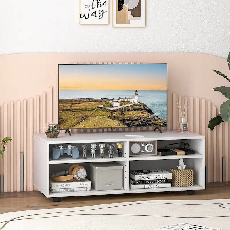 Gymax Media Console Entertainment Center 4-Cubby TV Stand Cabinet w/