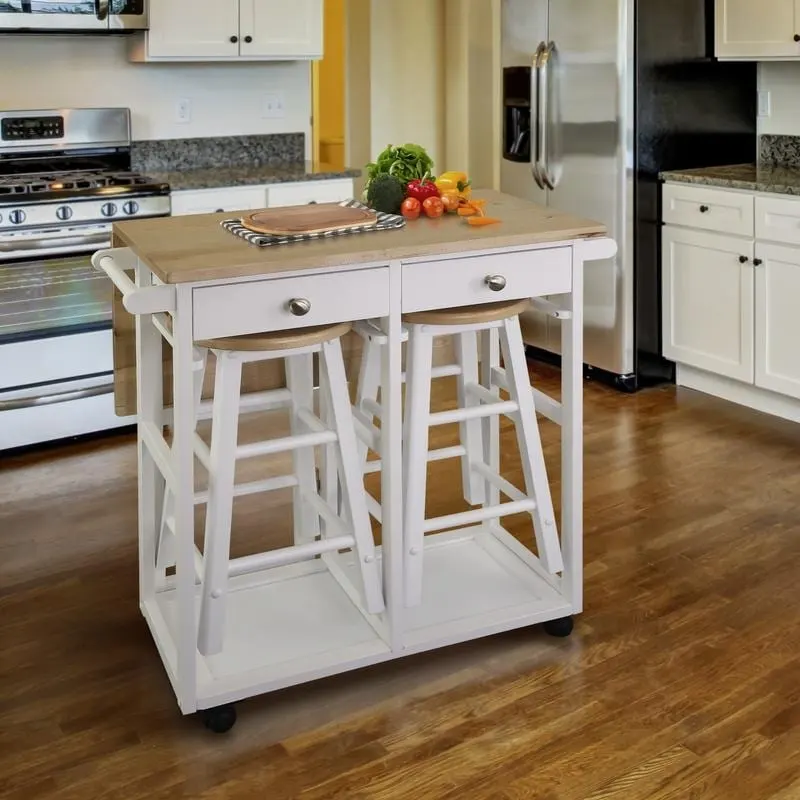 Wooden Breakfast Cart with Drop-Leaf Table, American Maple Top - N/A