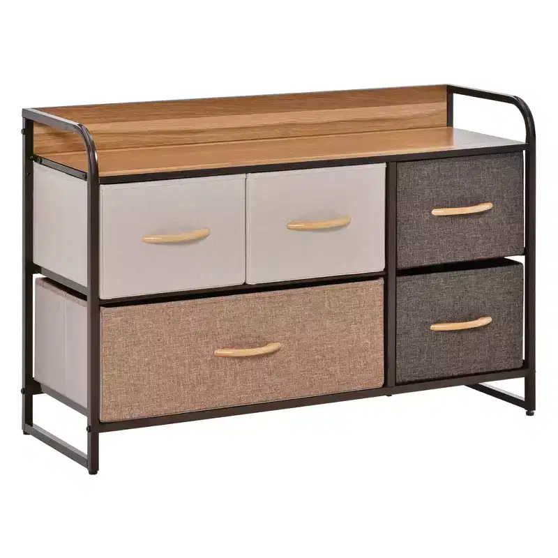 HOMCOM 5-Drawer Dresser, 2-Tier Storage Tower with Steel Frame for Bedroom, Nursery Room, Multicolored