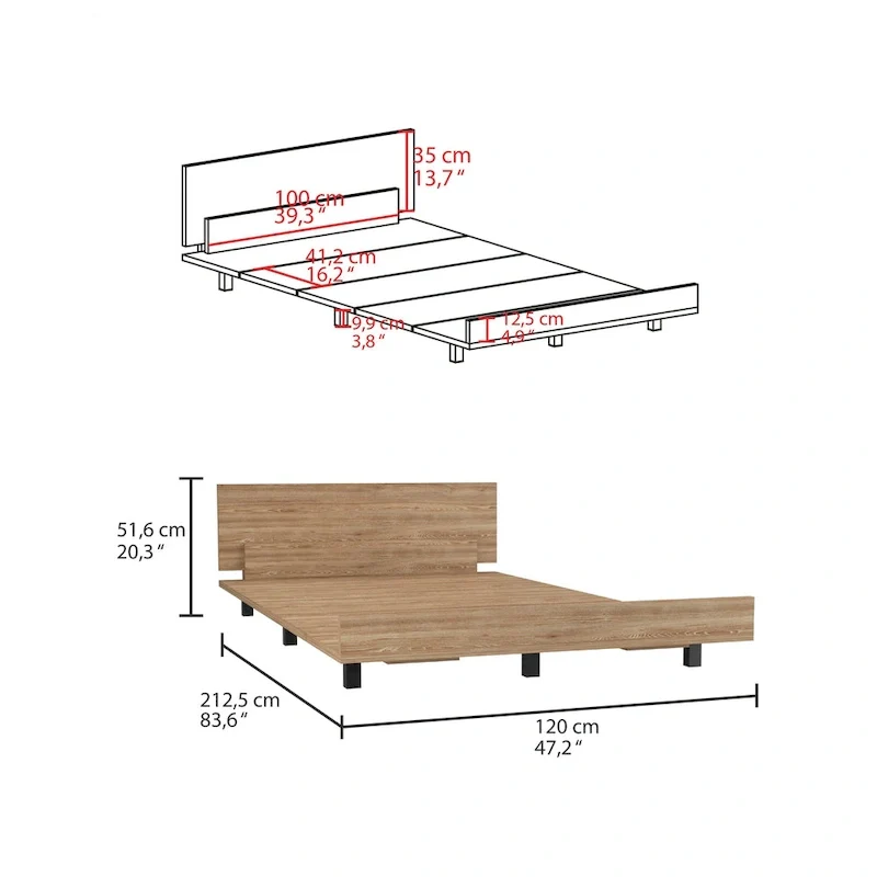 TUHOME Kaia Bed Base with Headboard, Twin