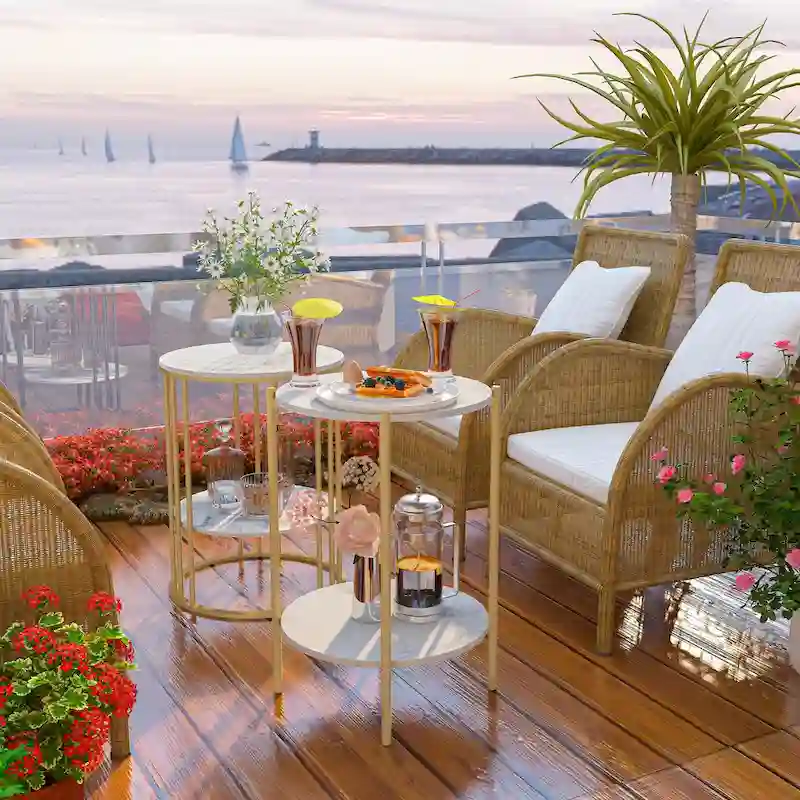 Cold Jadeite / Black / Gold 2-Tier Round Sintered Stone End Table – Single