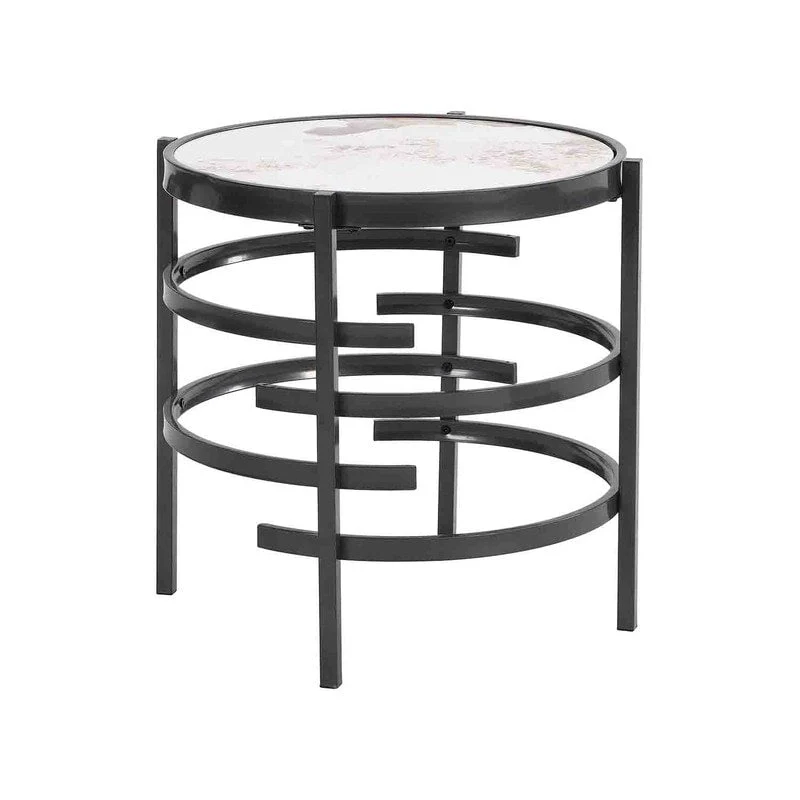 Grondin 20.67 Round End Table with Sintered Stone Table Top and Metal Frame, Modern Style Side Table with Non-Slip Foot Pads