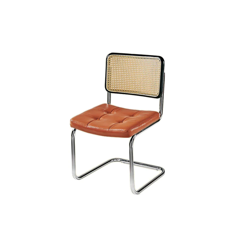 Modern Brown Cantilever Faux Leather Dining Chair Woven Back