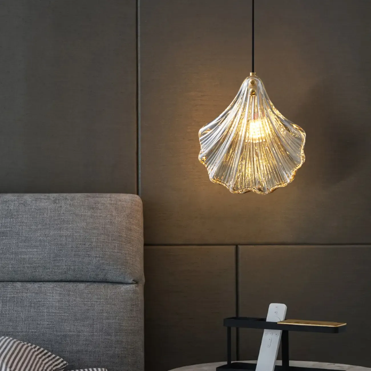 Modern Gold Clear Glass Shell Pendant Light