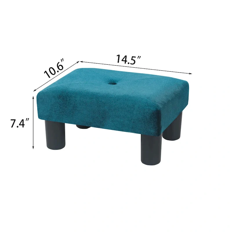 Velvet Tufted Foot Stool Ottoman – Blue / Dark Green / Paintings, Single