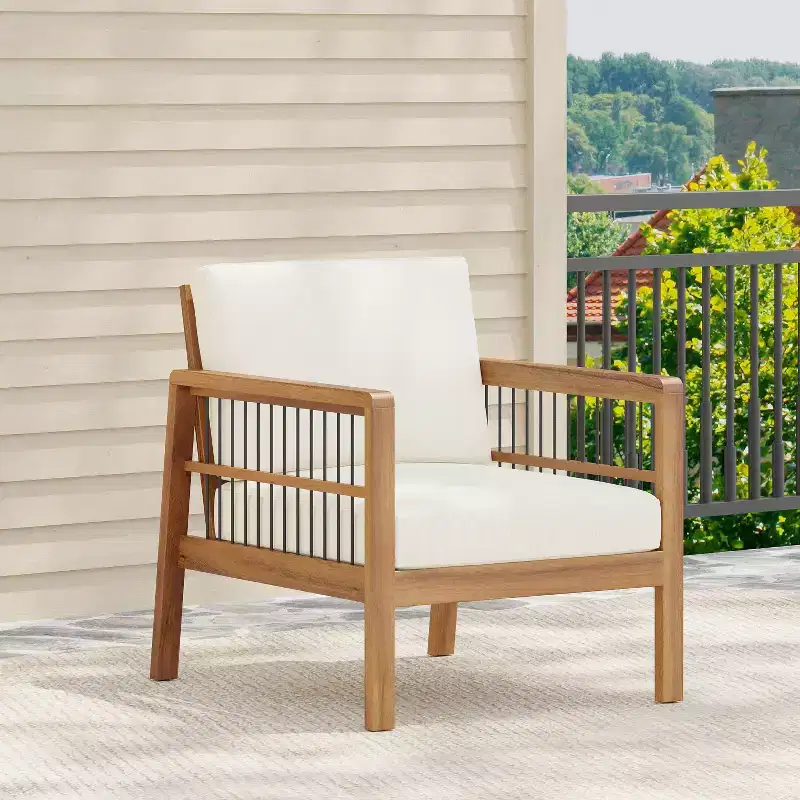 Okak 16Boho Style Patio Accent Chairs Acacia Club Chair,1/2 Pcs Outdoor Armchair with 4.5 Seat Cushion for Backyard,Pooliside&Garden,400lbs Max