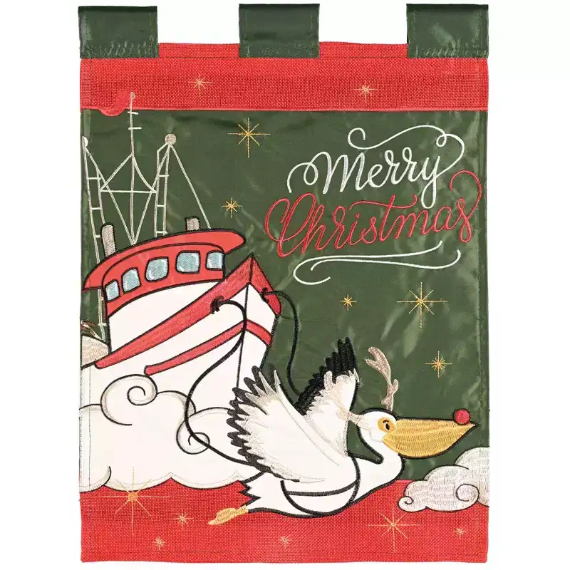 Magnolia Garden Merry Christmas Pelican Shrimp Boat 29 x 42 Inch Polyester Garden Flag