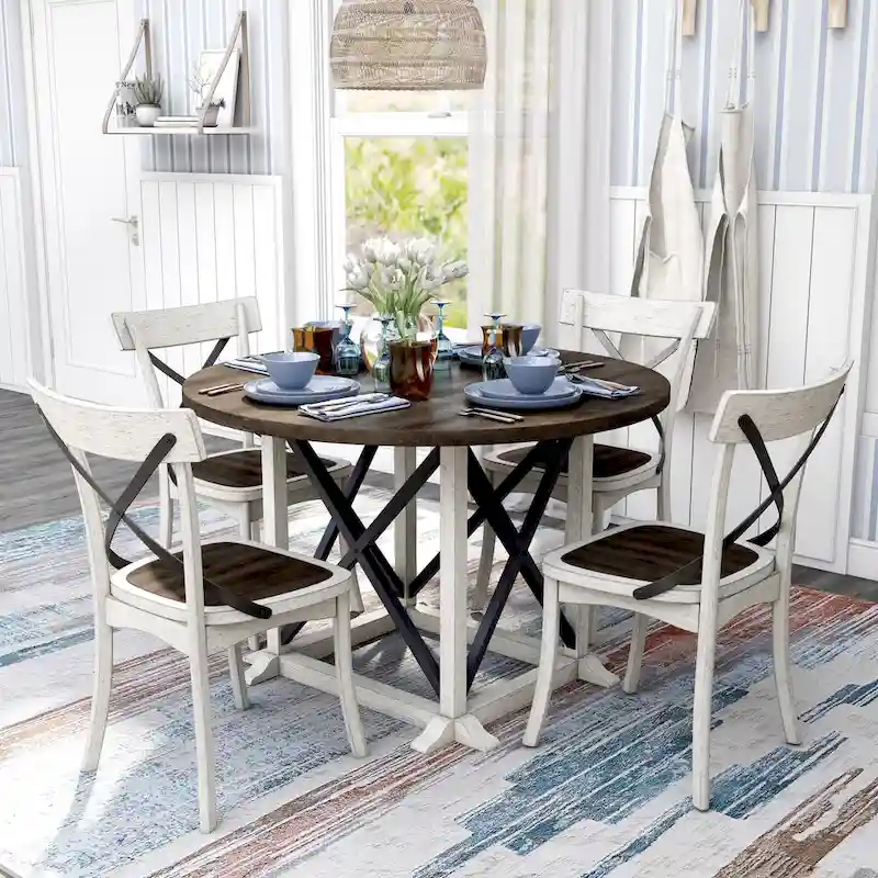 McFarlane Farmhouse Antique White Rubberwood 5-Piece Dining Set by Furniture of America