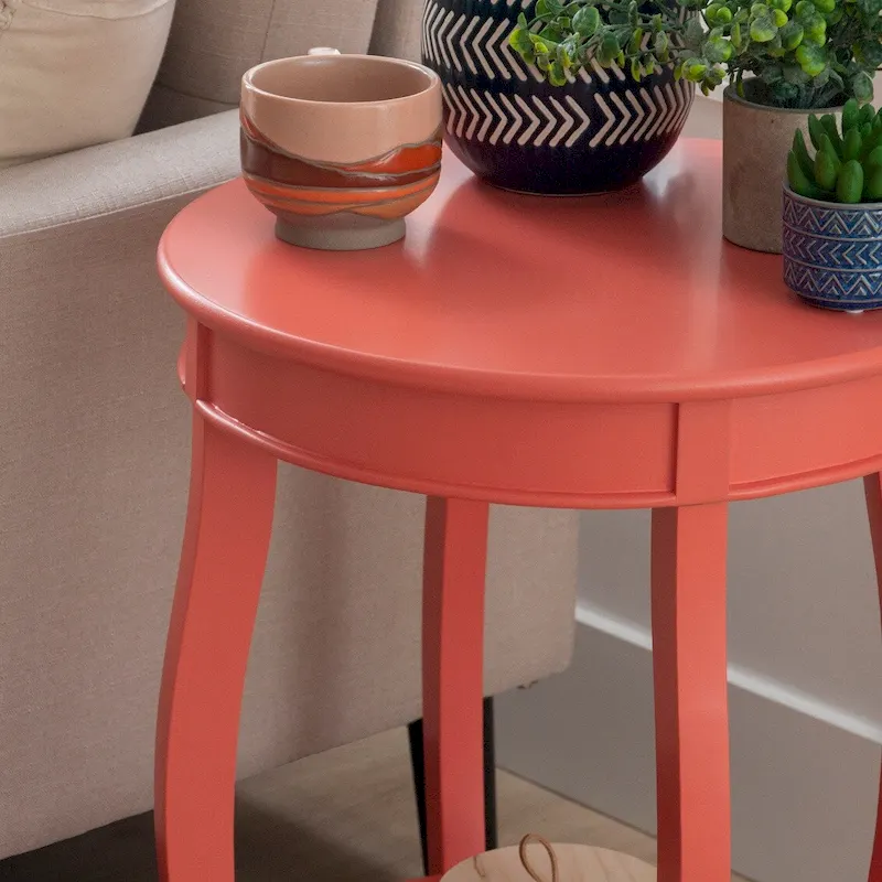 White Round Side Table with Lower Shelf & Cabriole Legs, 1-Person