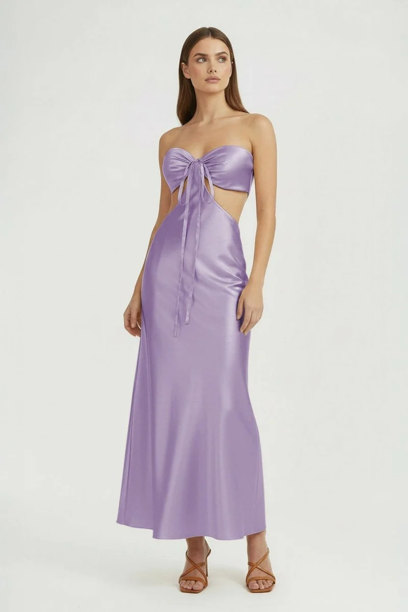 Aqua Strapless Sheath Satin Open Back Prom Dresses With Cutout