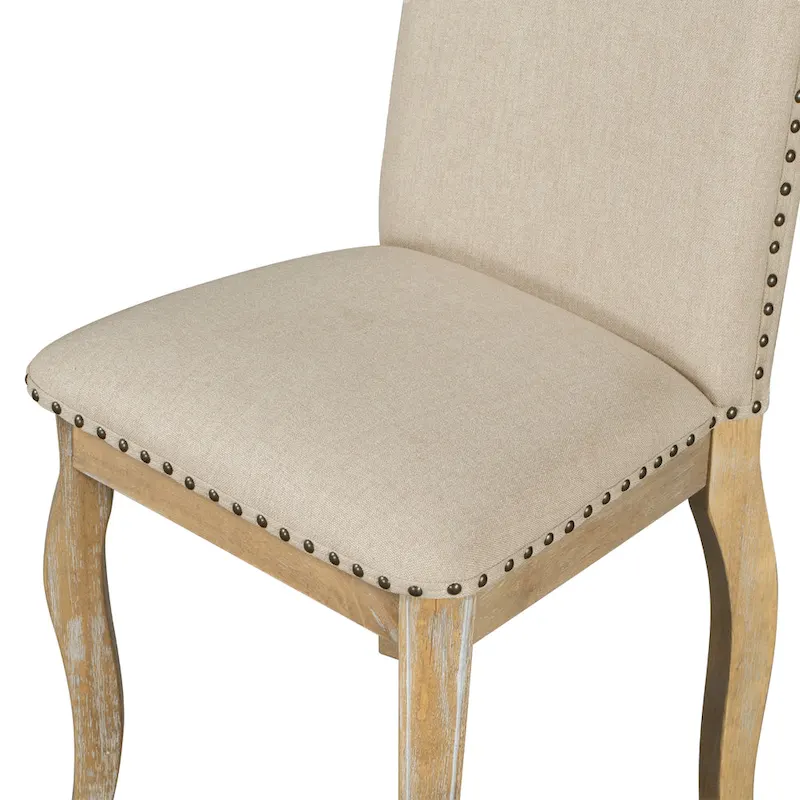 Set of 4 Wooden Upholstered Dining Chairs with Nailhead