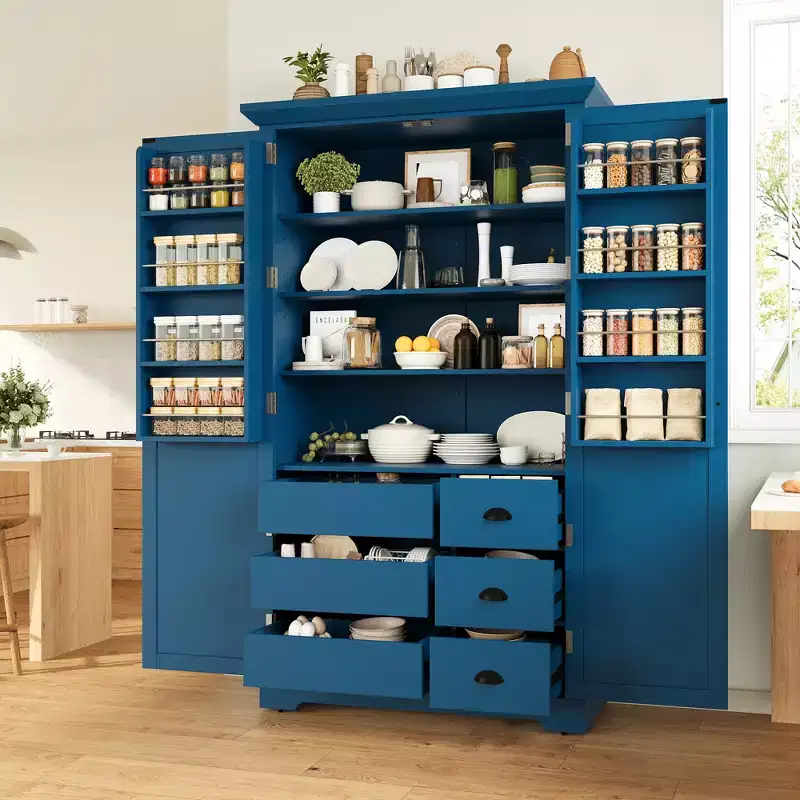 Zeus & Ruta 72 Freestanding Kitchen Pantry Cabinet with Drawers, Door Shelves, Adjustable Shelves & Pull-Out Trays