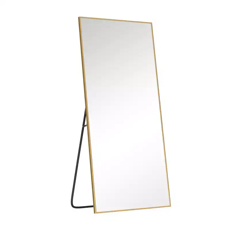MAYEERTY 59 inch Full Length Mirror Rectangle Aluminum Alloy Frame Dressing Mirror with Bracket Gold