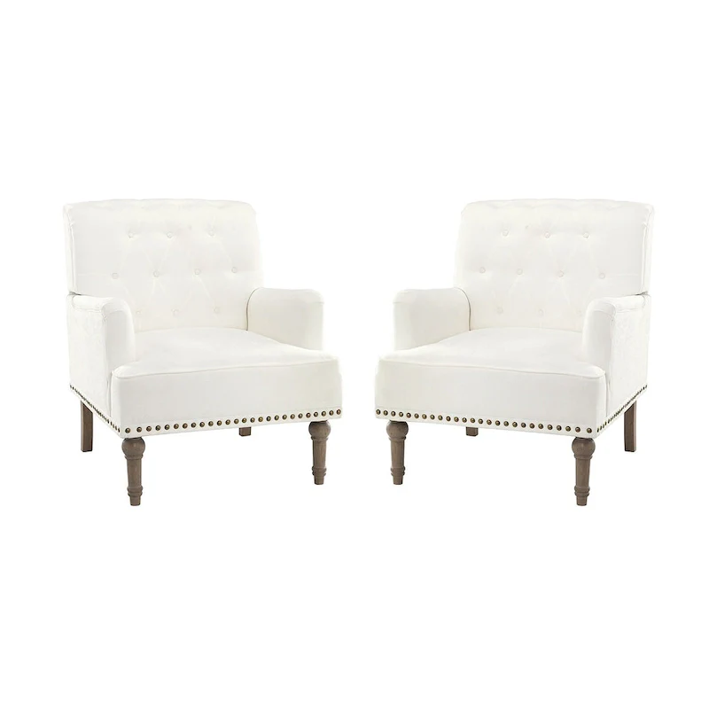 Geltrude Traditional Upholstered Accent Chair with Button Tufted Back Set of 2 by HULALA HOME