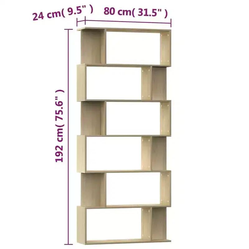 vidaXL Book Cabinet Sonoma oak Engineered wood 31.5 x 9.4 x 75.6 in
