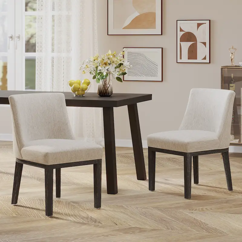 Fabric Upholstered Dining Chair, Set of 2 – Light Gray / Brown / Beige / Charcoal