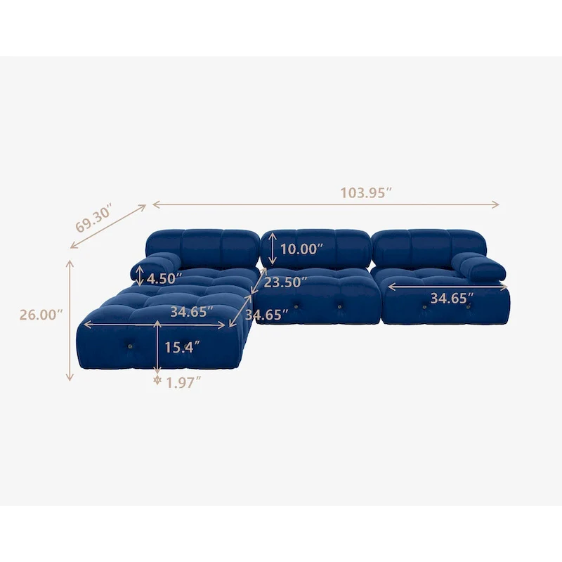 Modern Velvet Upholstered Large Modular Sectional Sofa