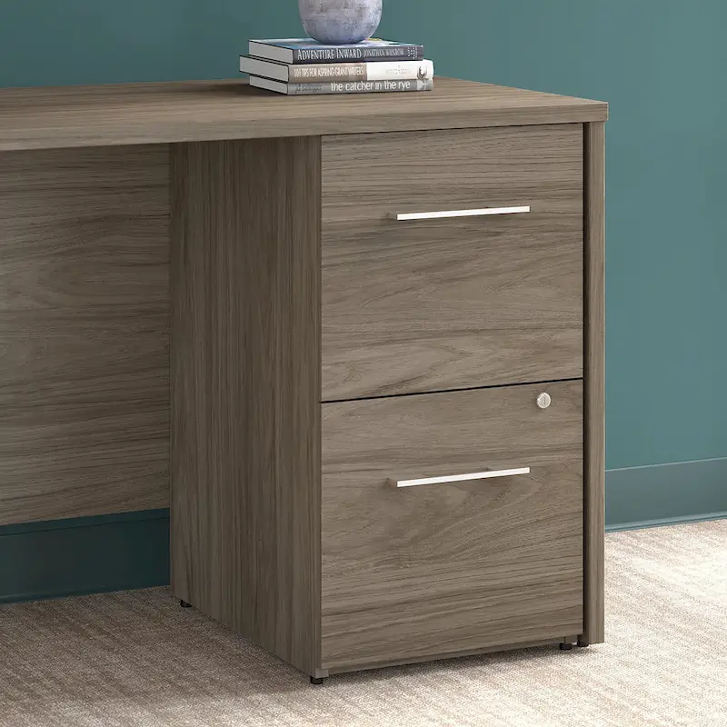 Silver/Taupe/Grey/Brown 2-Drawer Vertical File Cabinet, Single Workspace