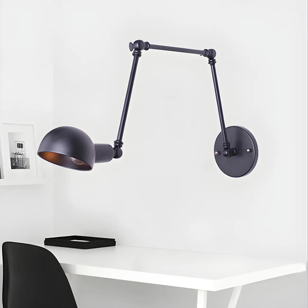 Industrial Metal Black Bowl Swing Arm Wall Light