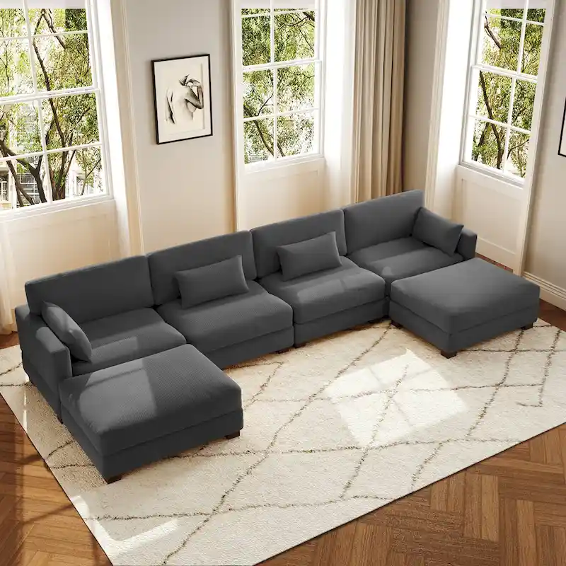 U Shaped Couch Sectional Sofa with Ottoman