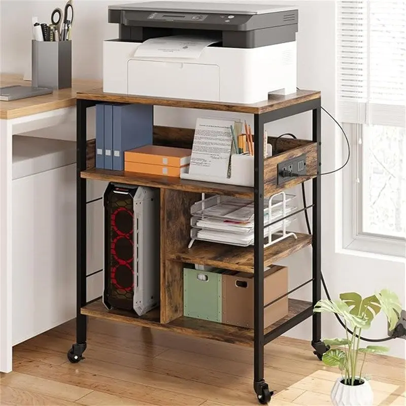 Rolling Printer Stand with Charging Station