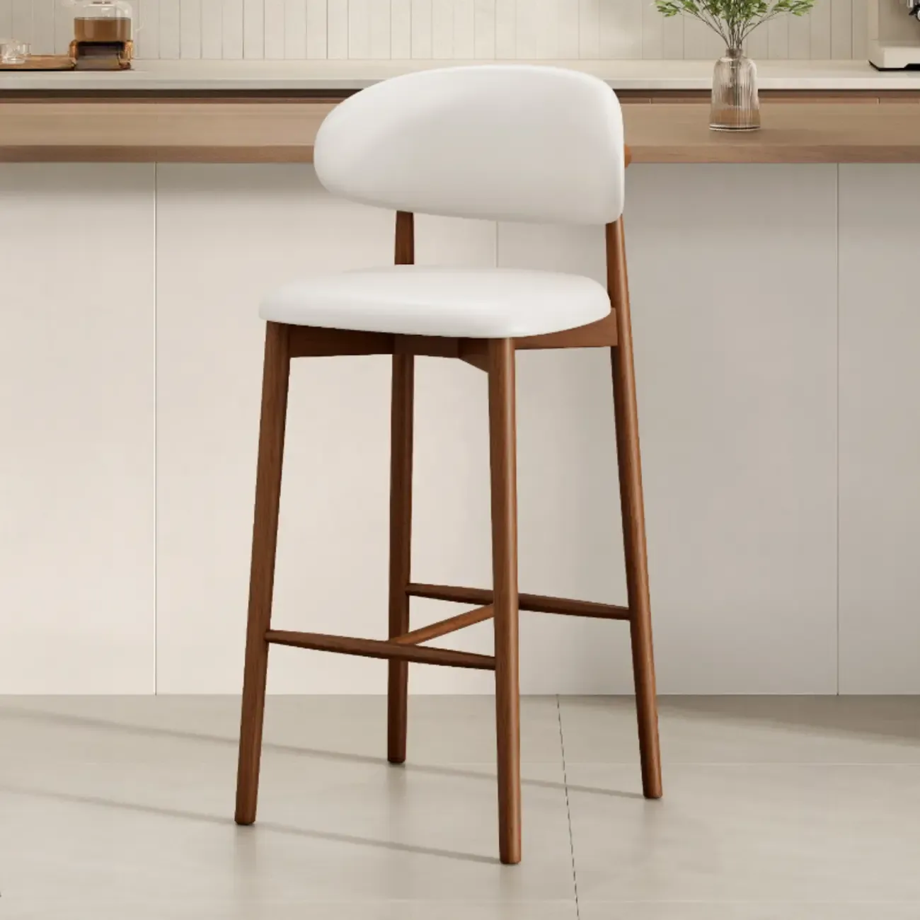 Mid Century Modern Upholstered Bar Stool with Back