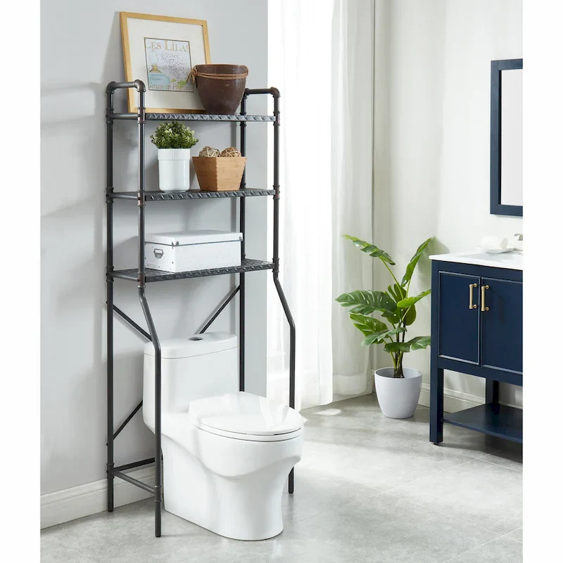 Sand Black 3-Tier Metal Over-The-Toilet Storage Shelf, 1-Person