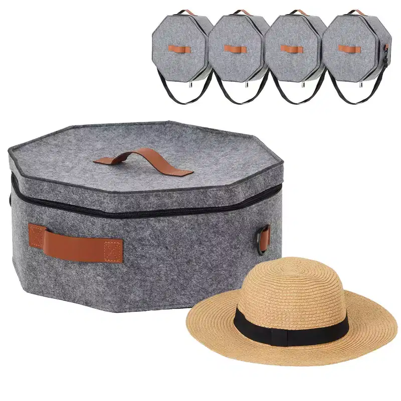 4-Pack Travel Hat Boxes with Strap, Hardboard Organizer Holds 3-5 Caps, 17x7 In