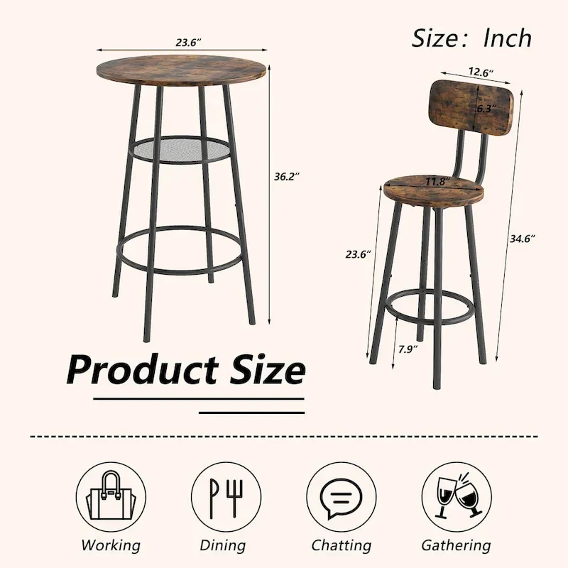 2-Tier Round Bistro Bar Dining Table