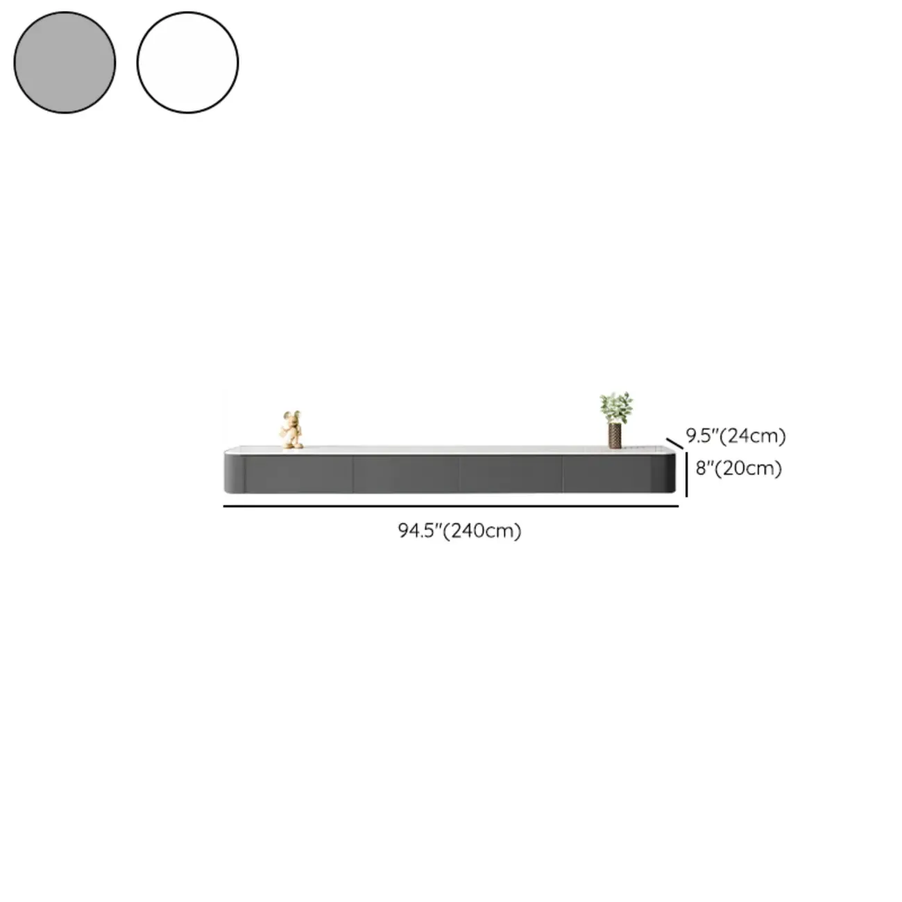 87 Grey Solid Wood Long Floating TV Stand with Drawers