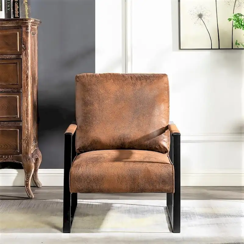 Microfiber Upholstery Metal Arms Chair