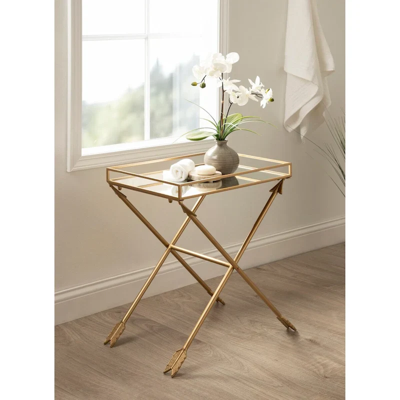 Metal & Glass Arrow X-Frame Accent Side Table, Multiple Finishes, 1-Person