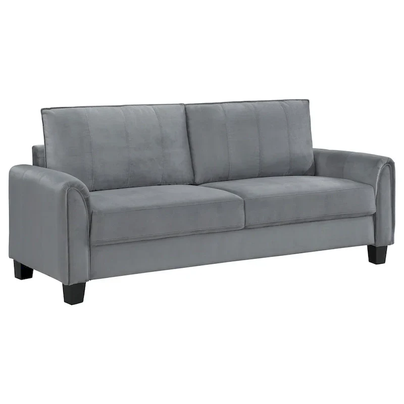 Dave Sofa, Gray Fabric, Rounded Armrests, Black Tapered Legs, 80 Inch