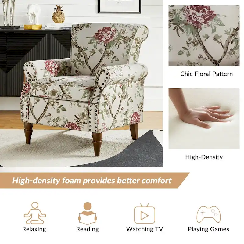 Nyctelius Traditional Polyester Accent Chair with Rolled Arms and Nailhead Trim by HULALA HOME