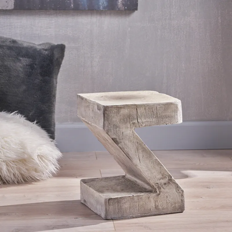 Modern Light Gray Concrete Side Table with Sculptural Design