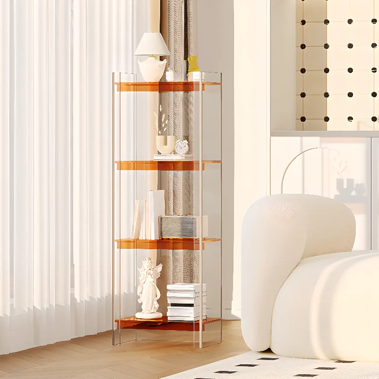 Minimalism Clear Acrylic 4-Tier Vertical Narrow Bookcase