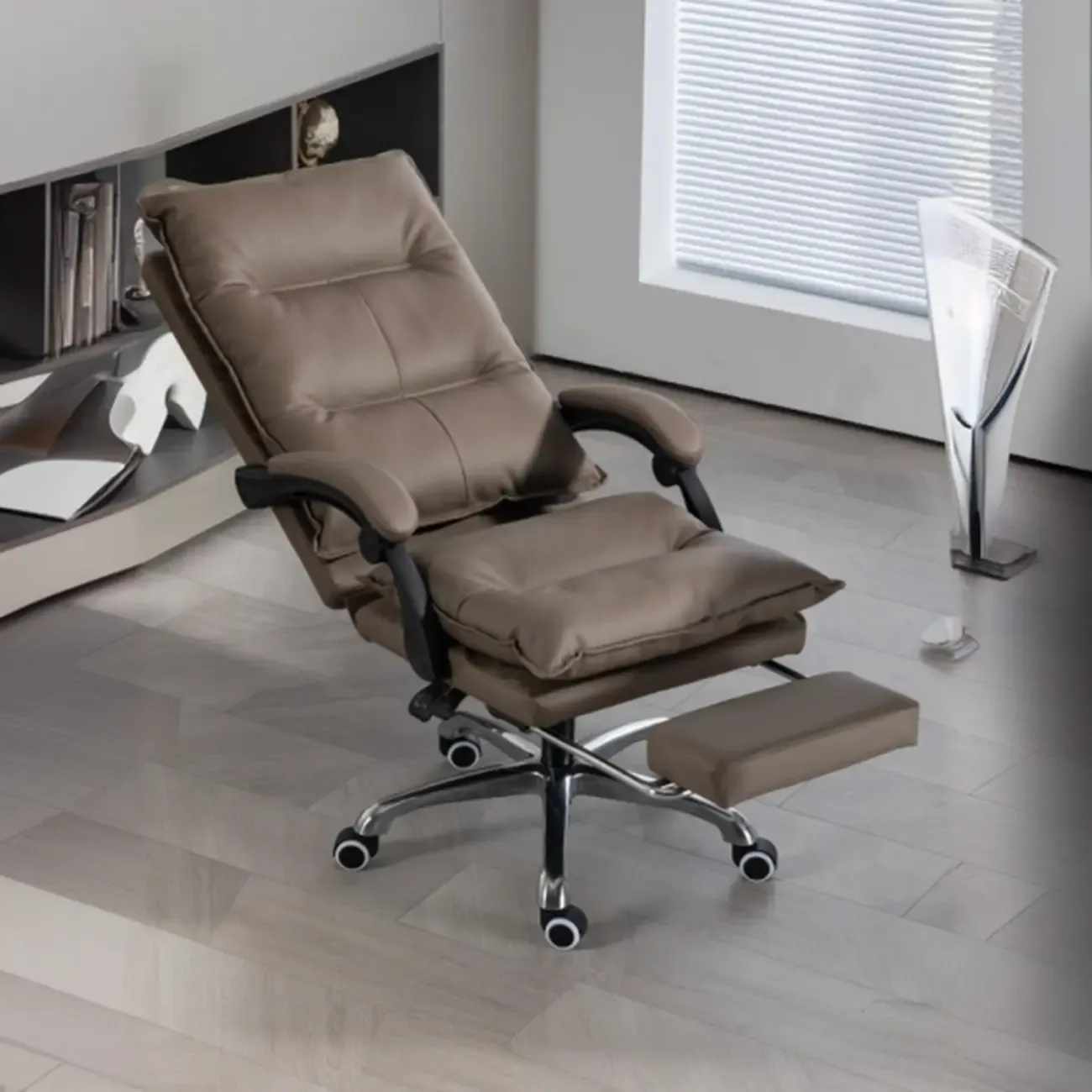 Modern Brown Leather Reclining Executive Office Chair