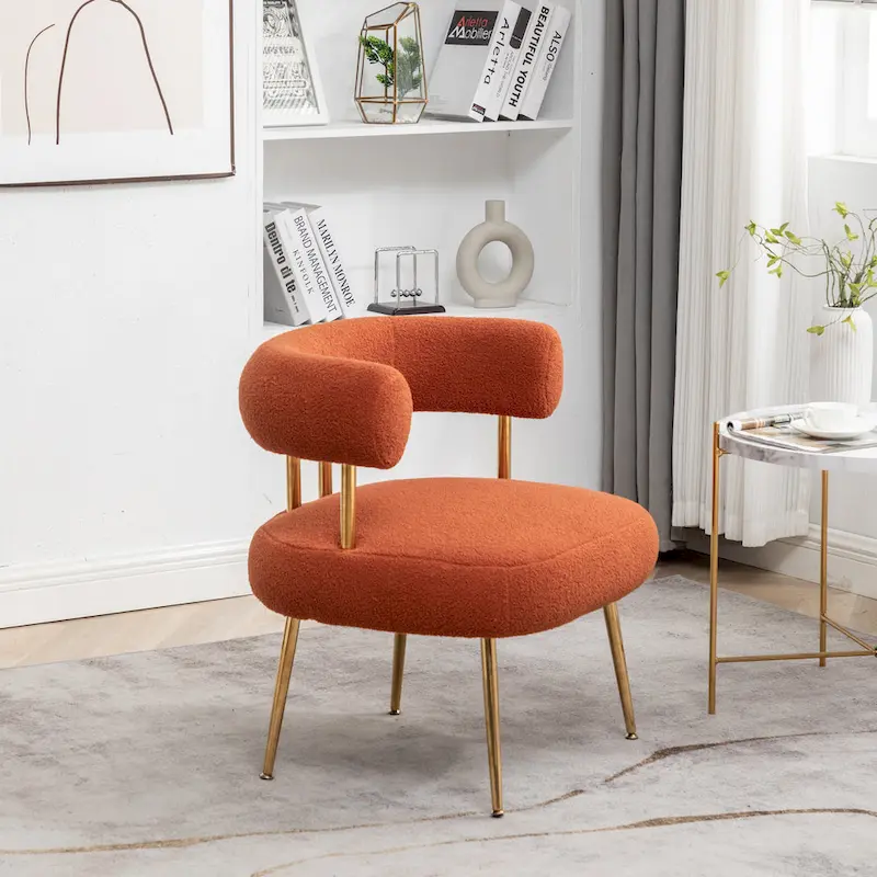 Modern Glam Upholstered Comfy Open-Back Accent Vanity Chair with Golden Legs