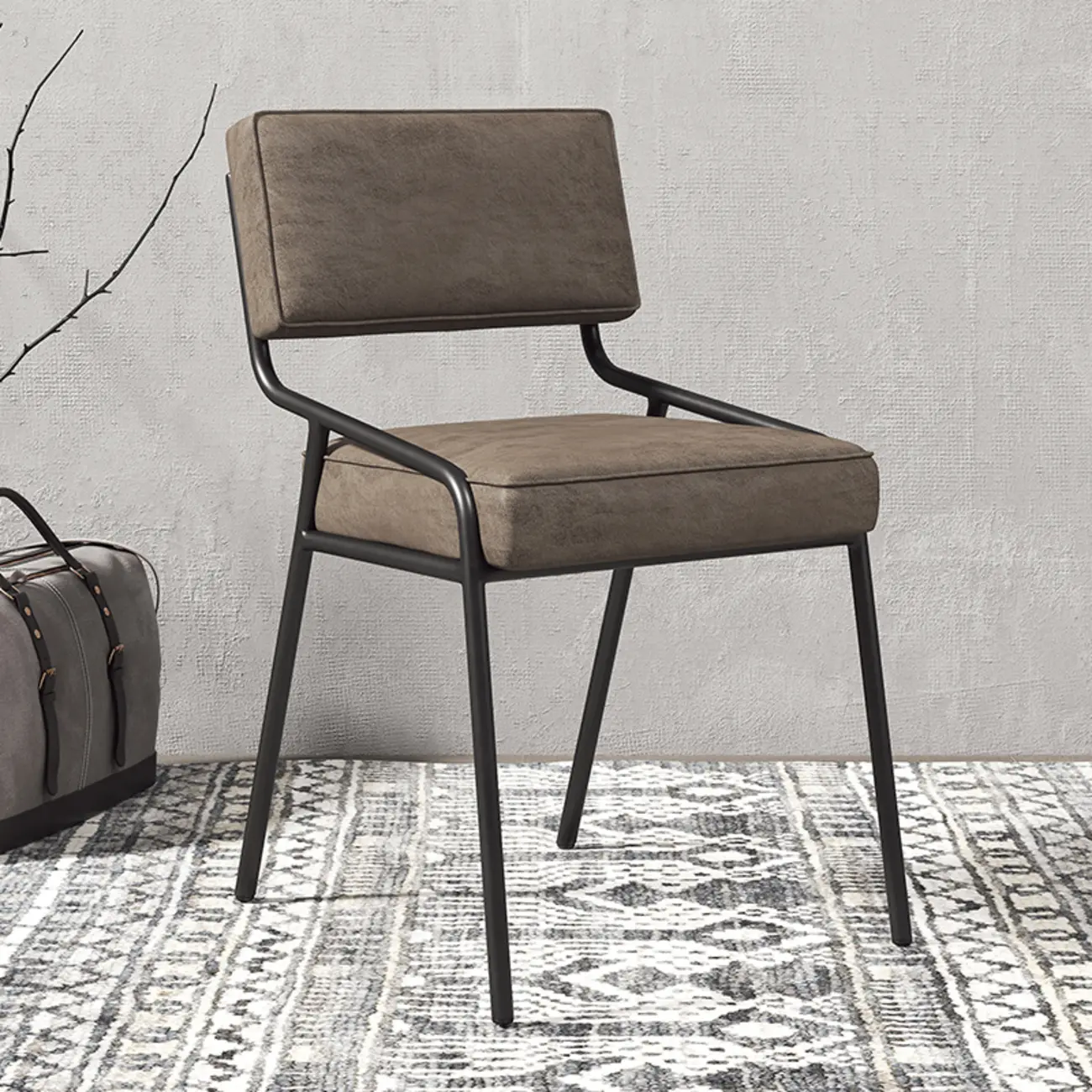 Modern Rectangle Faux Leather Open Back Dining Chair