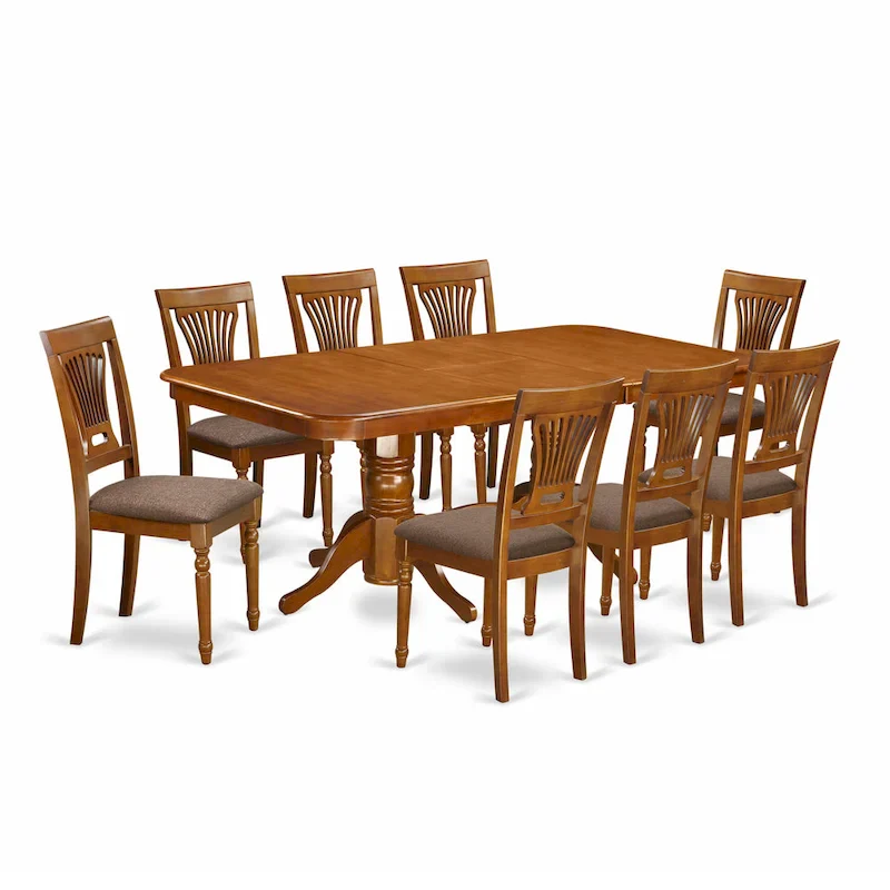 Kitchen Table - a Rectangle Dining Table and 8 Dining Chairs, Saddle Brown (Seat Options)