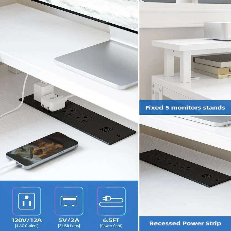68 Home Office Desk with File Drawer & Power Outlet, LED Lights