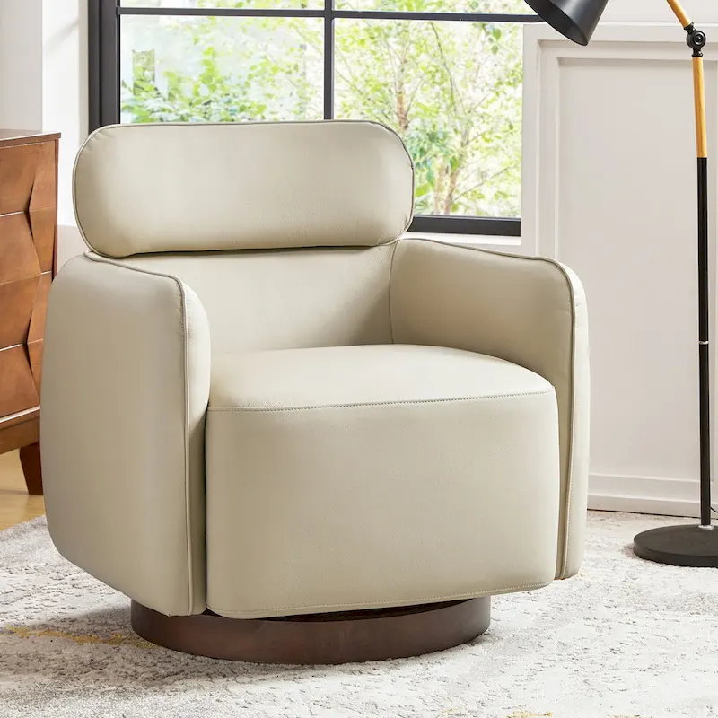 Raphael Modern Swivel Genuine Leather Barrel Chair