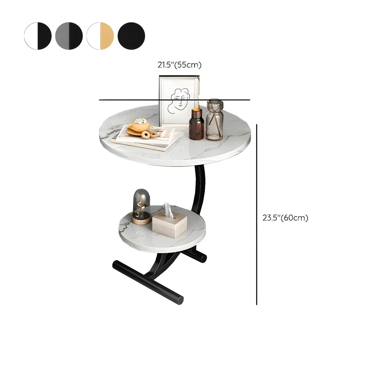 Modern Metal Frame Elegant Round Double Layer Nightstands