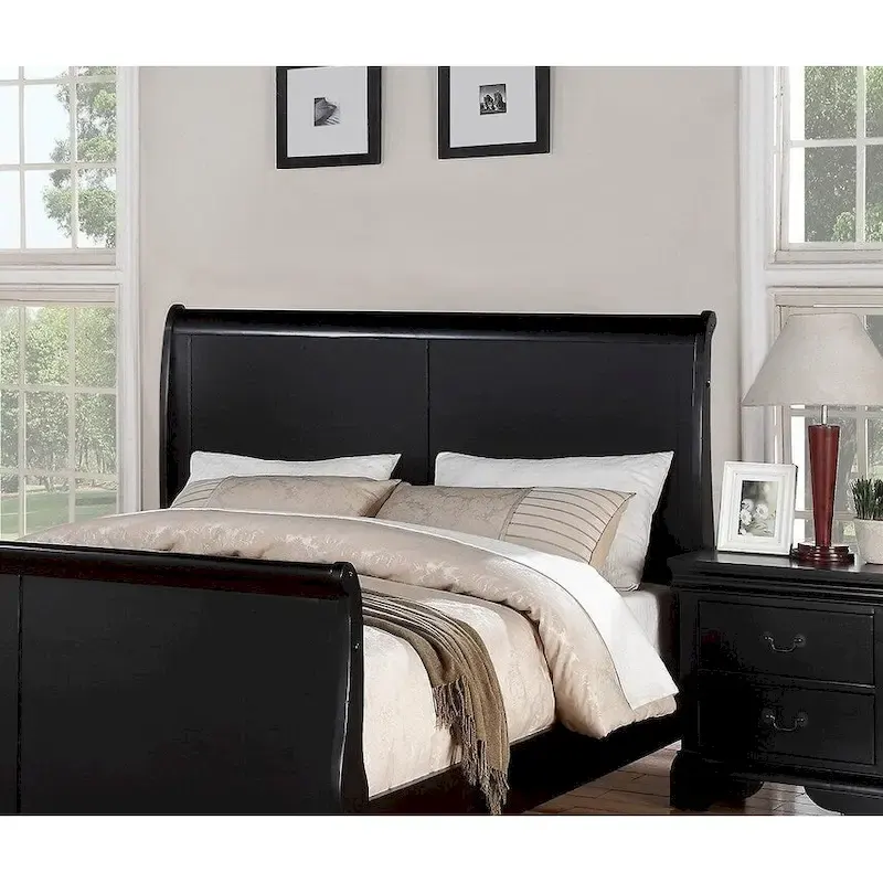 Modern Eastern King Bed with Sleigh Design Headboard and Footboard