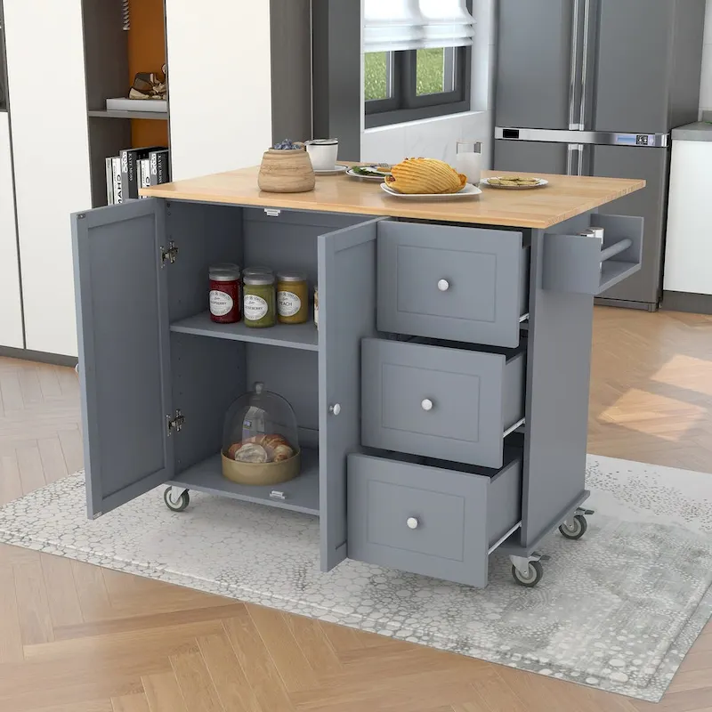 Multifunctional Kitchen Cart with Spice Rack and Adjustable Shelves