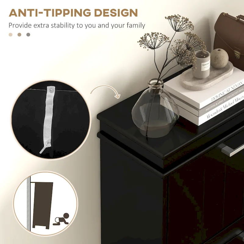 Black Shoe Cabinet with 3 Flip Drawers - 15 Pair Capacity