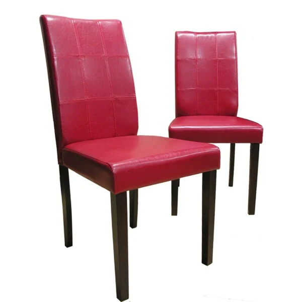 Red Bi-Cast Leather Dining Chairs, Espresso Legs, Set of 4