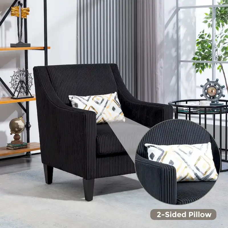 Black Modern 26.8 Arm Chair with Rubber Wood Legs